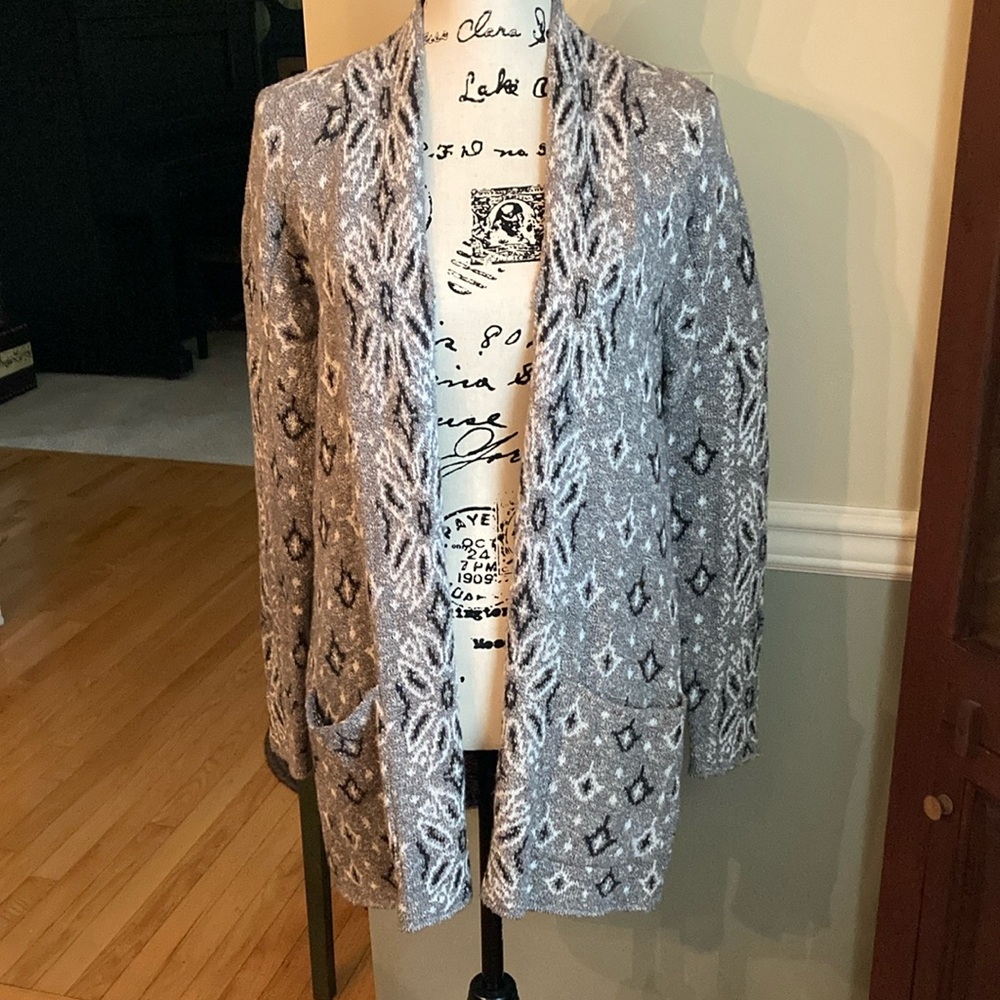Lucky Brand Gray Cardigan Sweater with Snake Print